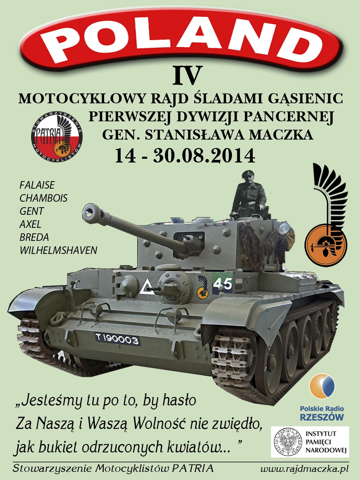  plakat reklamujący rajd motocyklowy szlakiem generała maczka